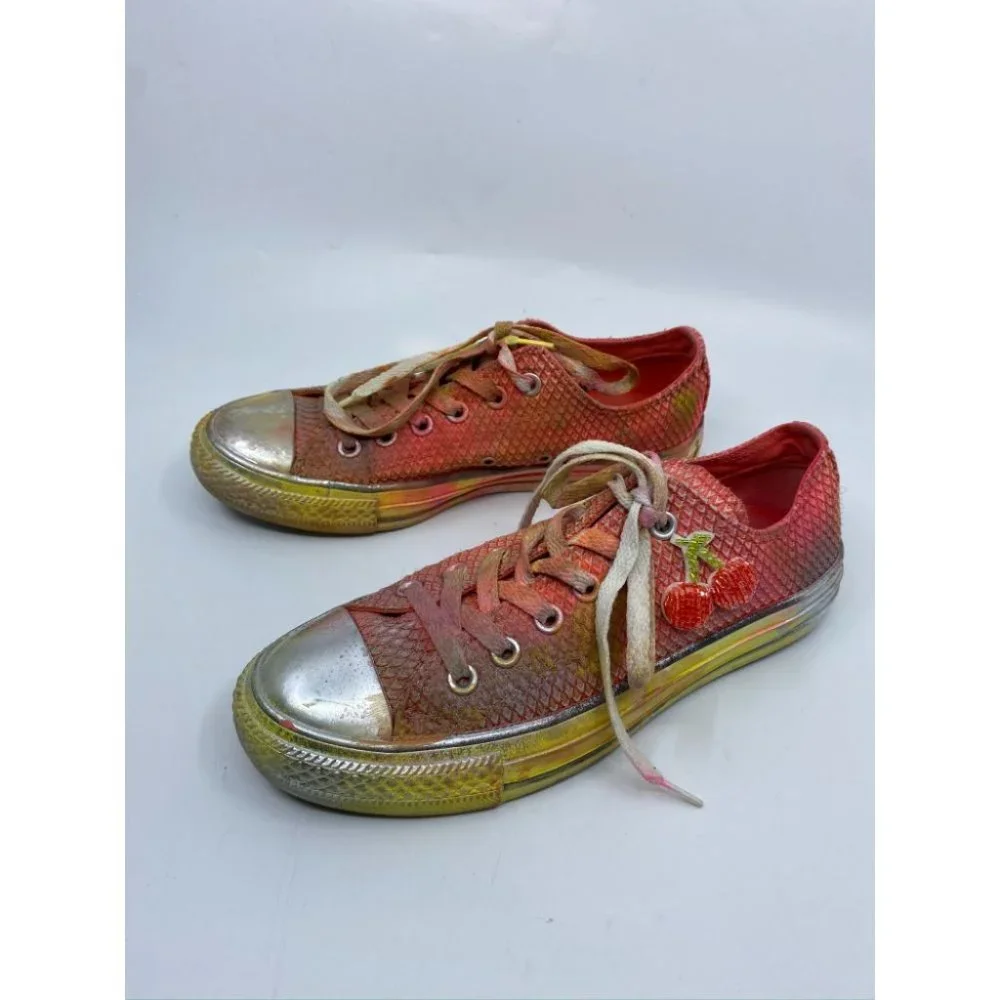 Converse Sneakers Customized Orange Silver Size 7 - Picture 2 of 13